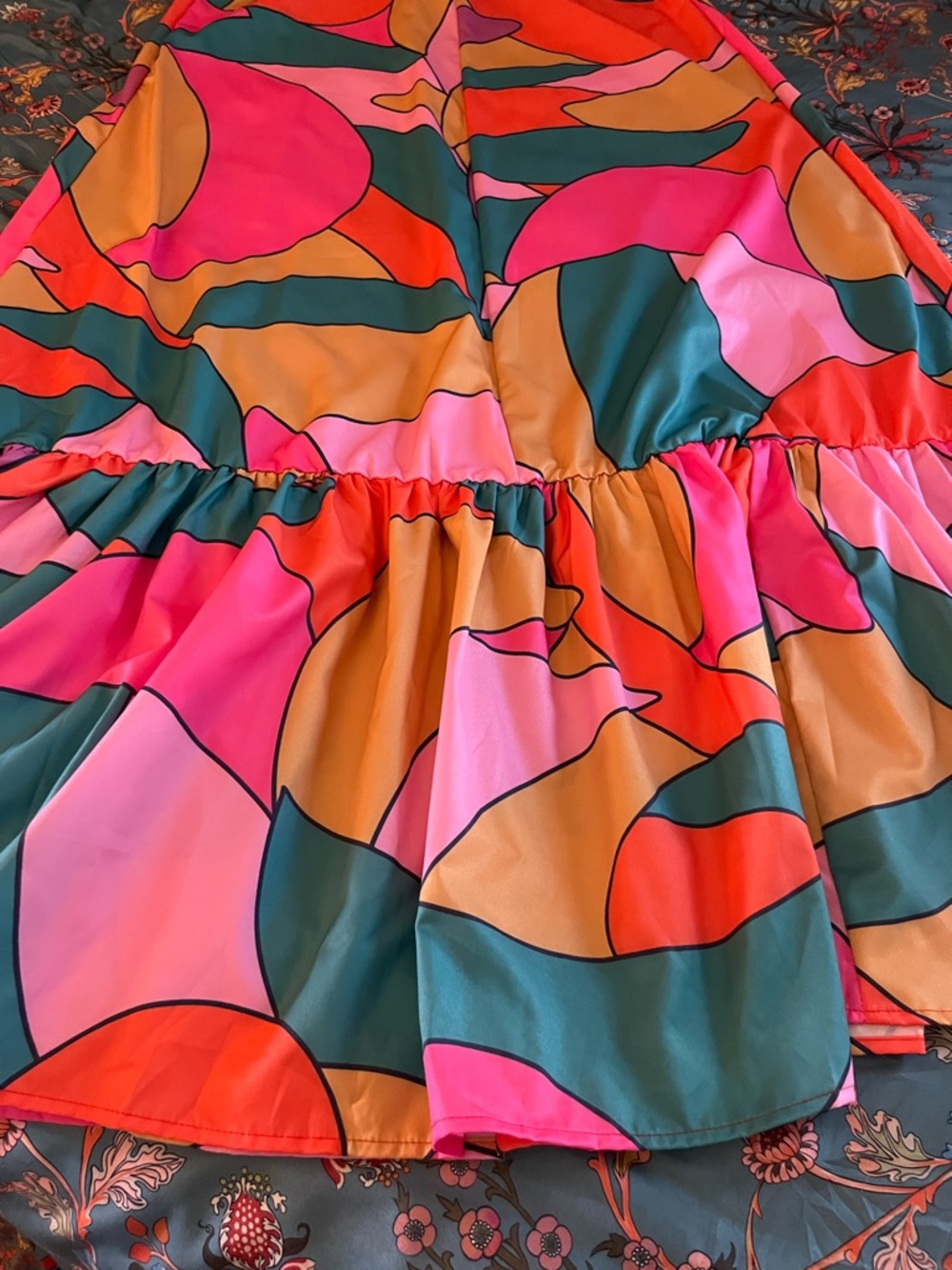 Colorblock Abstract Ruffle-Hem Maxi Dress - Picture 2 of 6